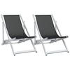 Beach Chairs 2 Pcs Foldable Black Aluminum and Textilene