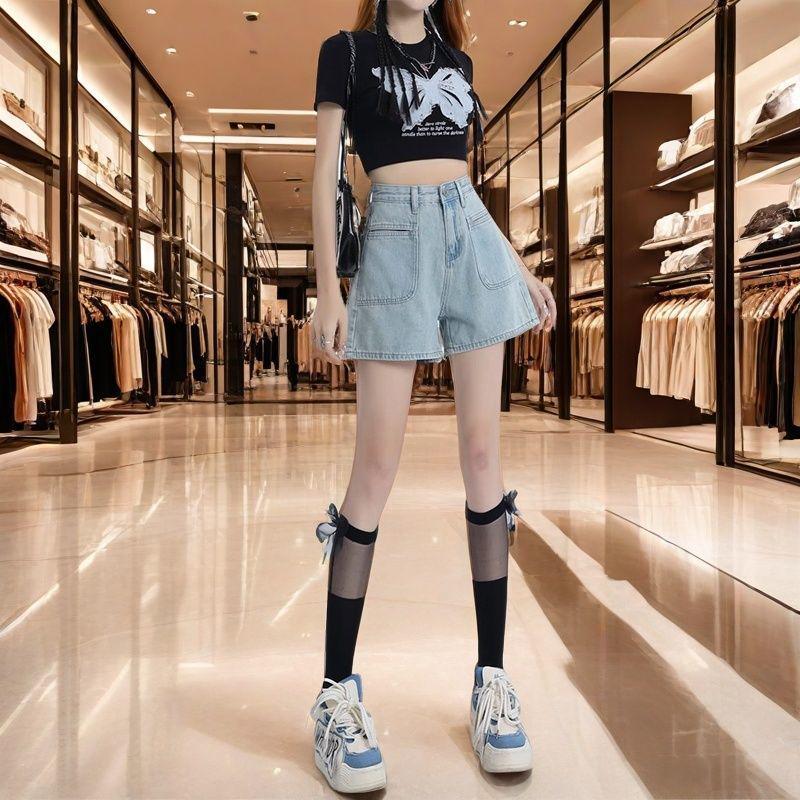 

2026 High-Waisted A-Line Denim Shorts - Slimming, Versatile, Loose Fit for Summer S (Suggested Weight 89-98 jin)