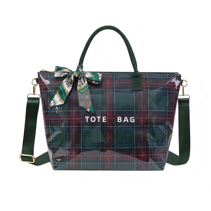 

Transparent Plaid Pvc Women s Handbag Large Tote Bag Waterproof Shopping Bag Stylish British Style Simple Casual Commuter Bag бирюзовый зеленый