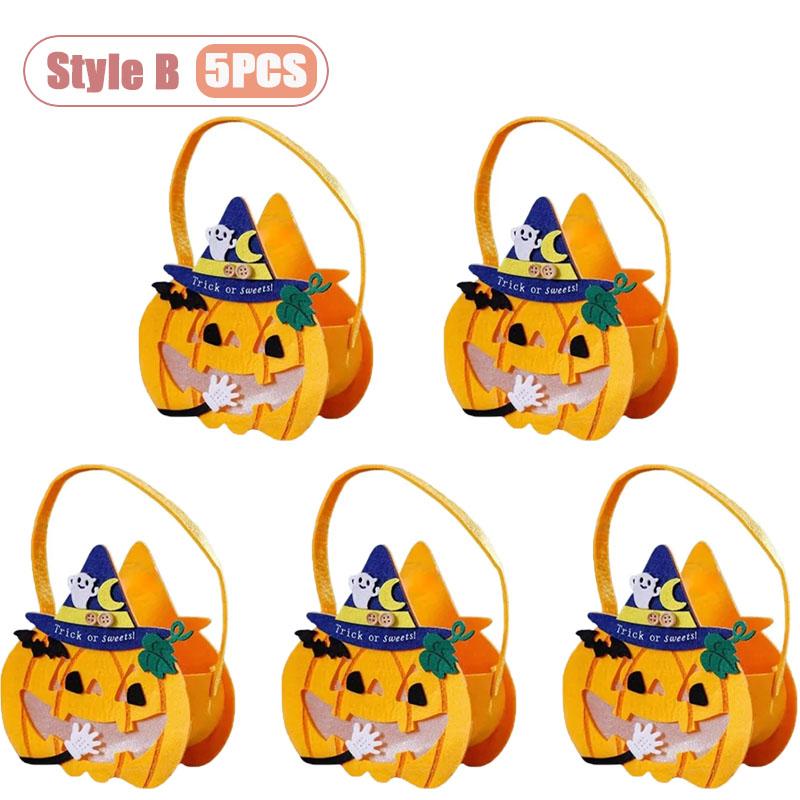 1-10PCS Children Halloween Felt Pumpkin Candy Bag Hand Carry Trick or Treat Gift Tote Party Favor Goodie Sack Cute