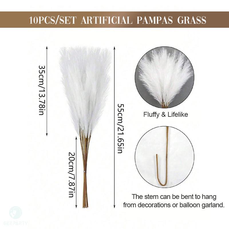 GeeParty 10Pcs Fluffy Pampas Grass Fake Reed Simulated Artificial Flower Boquet for Birthday Party Decoration