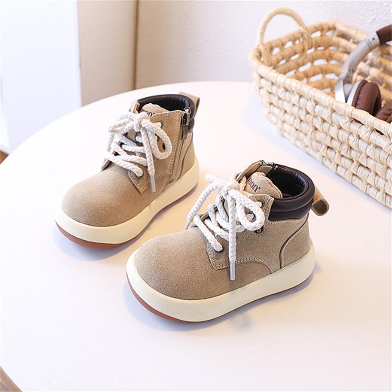

Autumn Children Boots Leather Kids Shoes Rubber Sole Non-slip Ankle Toddler Girls Boys Boots EU 22-30 27 бежевый