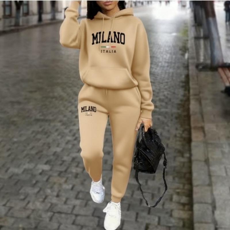Top-Selling Autumn/Winter Women s Printed Hoodie & Sweatpants Set - Velvet, Classic, Trendy, Versatile S