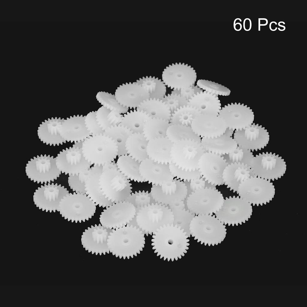 Uxcell 60pcs Plastic Gears, 28 Teeth, Plastic Double Gear Model, 28102BA, Reduction Gear for RC Car Models, DIY Robots, White, Module 0.5