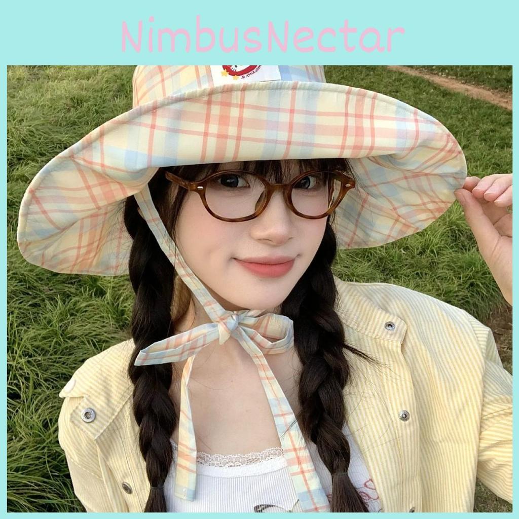 Hiking Fisherman Hat Hat Applique Yellow Orange Plaid Cloth Brim Outdoor