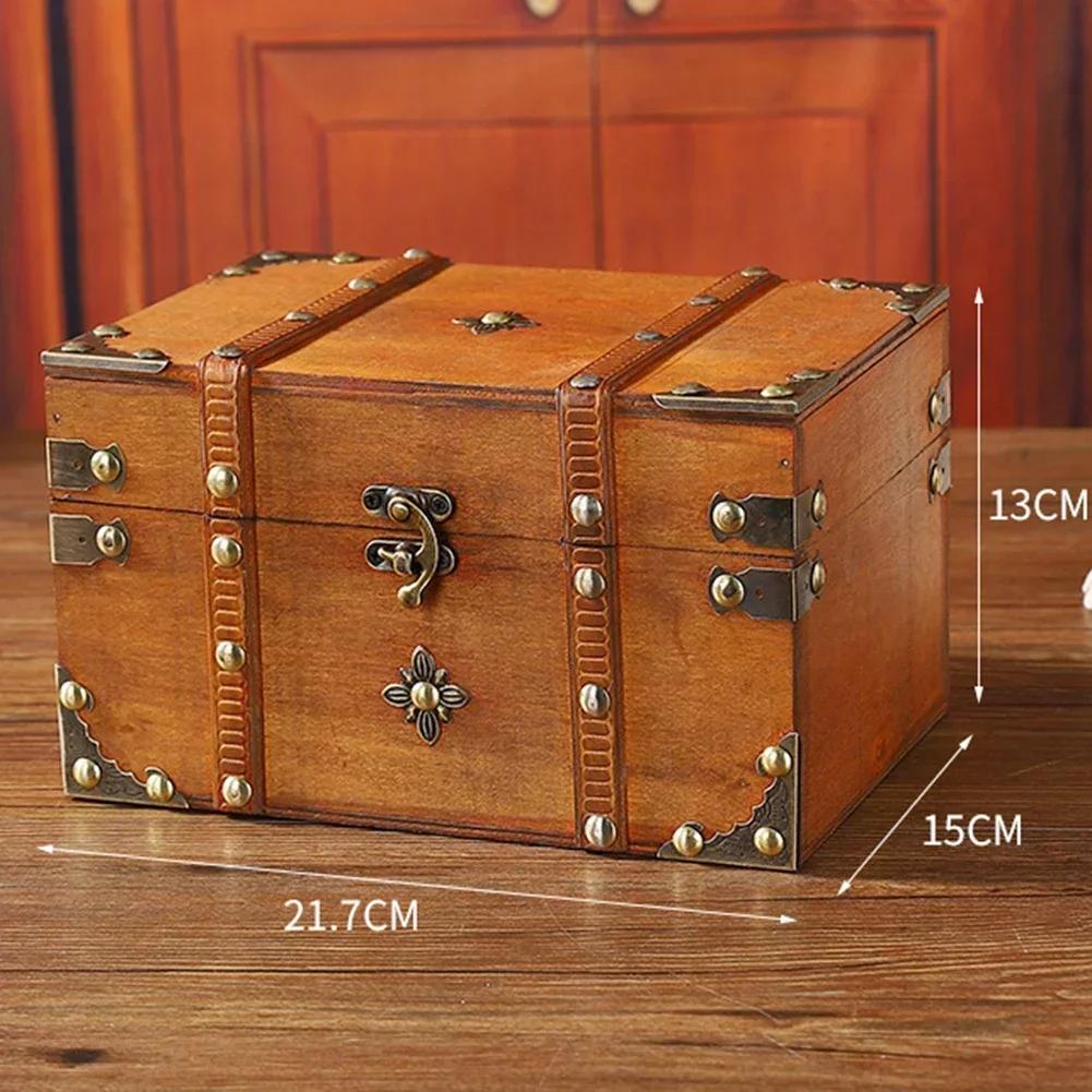 Secure Wooden Treasure Box with Lock for Keys and Passwords Retro Style Storage Solution for Home or Office Decor