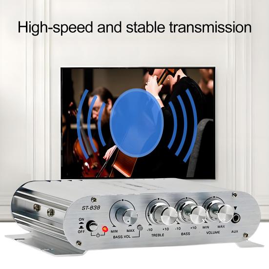ST-838 2.1 Channel Amplifier Aluminum Alloy HiFi Power Amplifier Bass And Treble Adjustment Stereo Audio Amplifier for Car Home Use