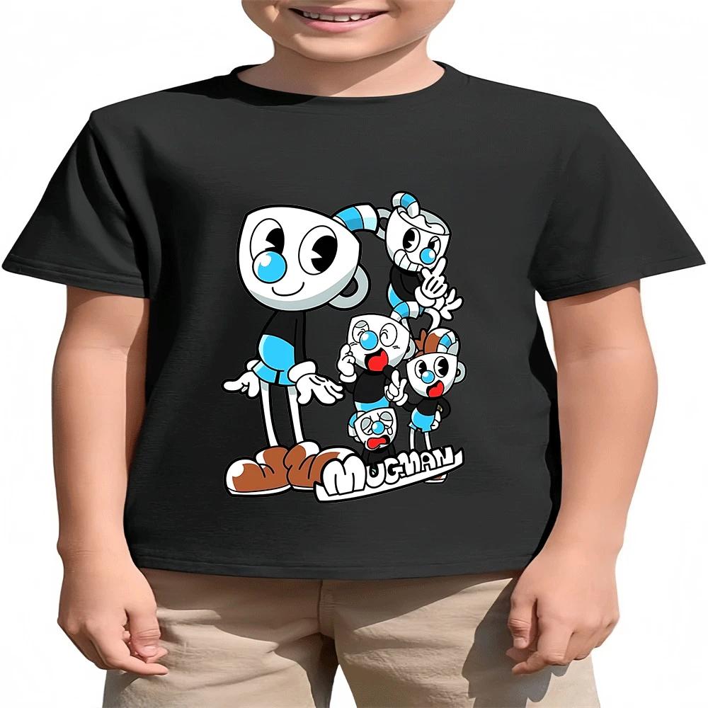2026 Hot Sale Boys Girls Kids Cuphead Cotton T-Shirt Summer Fashion Cartoon Print 2-14Y