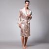 Yaoting Men's Long Sleeve Silk Pajamas and Bathrobe Set, Ice Silk Loungewear