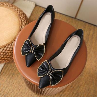 Pointed Toe Rhinestone Ladies Footwear With Bow Women's Flat Shoes Quick Delivery Wholesale 2025 Trend 39 Social Fashion Shoe