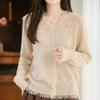 Autumn And Winter New V-Neck Solid Color Cashmere Knitted Cardigan Heavy Industry Embroidery Fringed Edge Loose Top Coat