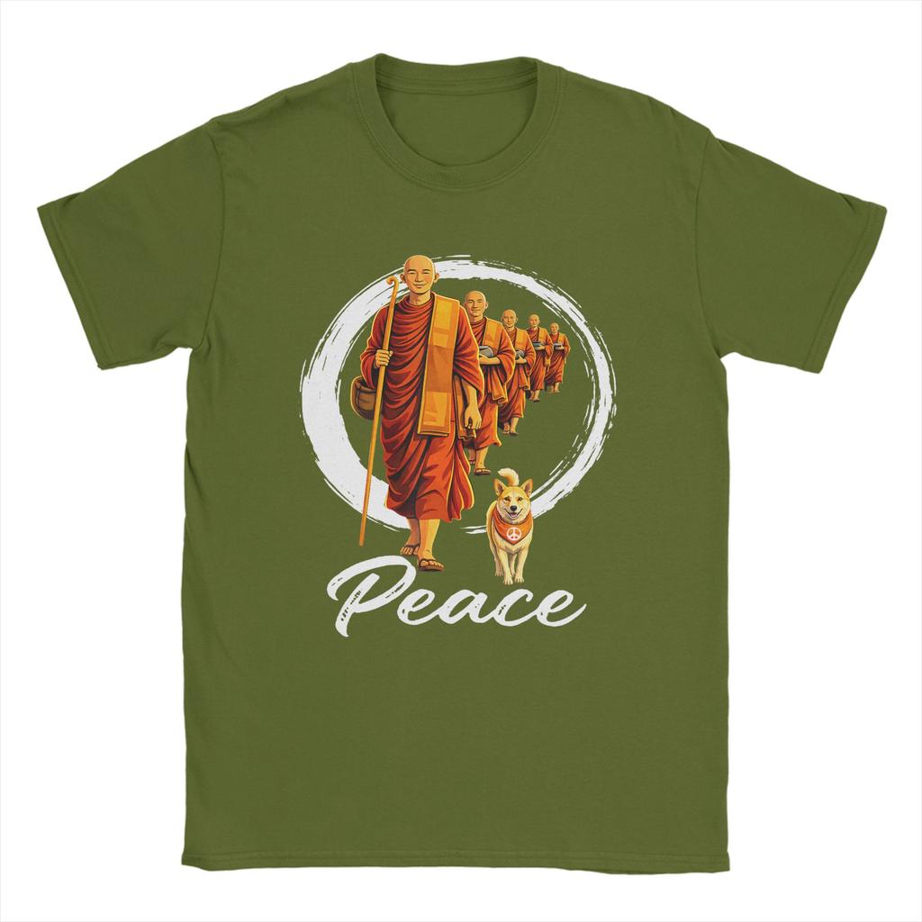 Walk for Peace Buddhists Monks Peace Aloka Dog TShirt Summer Cotton T Shirts Adult Fashion Tshirt ShortSleeve Streetwear Tops