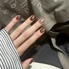 10Pcs Retro Brown Star Grid Handmade Press On Nails Removable Fake Nails For Women Girls Decorative Wearable Nail Tips