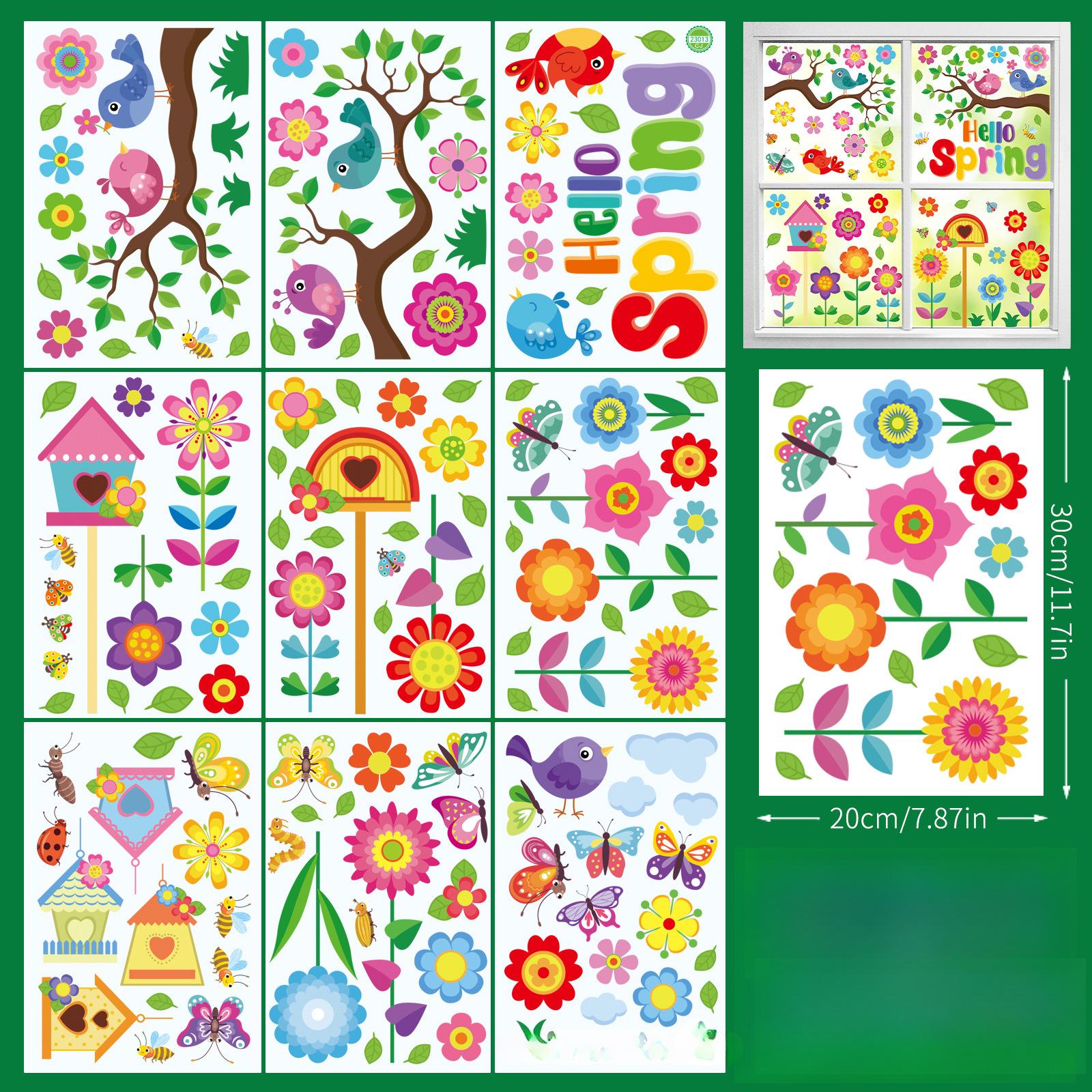 

Акварельный тюльпан маленькие цветы бабочка электростатическая наклейка на окно двусторонняя печать весеннее стекло CJ23013