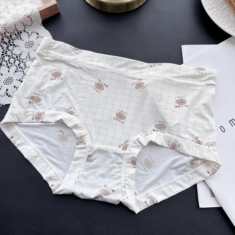 Plus Size Ladies Spring and Summer Lovely Printed Ice Silk High Waist Underwear