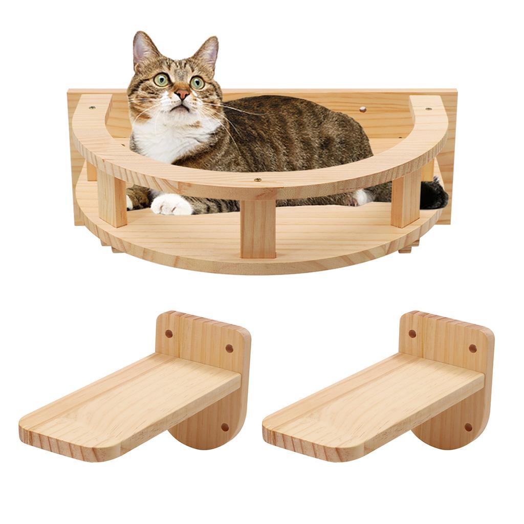 Wandmontierte Katzenregale Holz Katzen Ausguck Kletterregal Kätzchen Wandkletterbaum Möbel Vierstufige Treppe Indoor Katzenhängematte