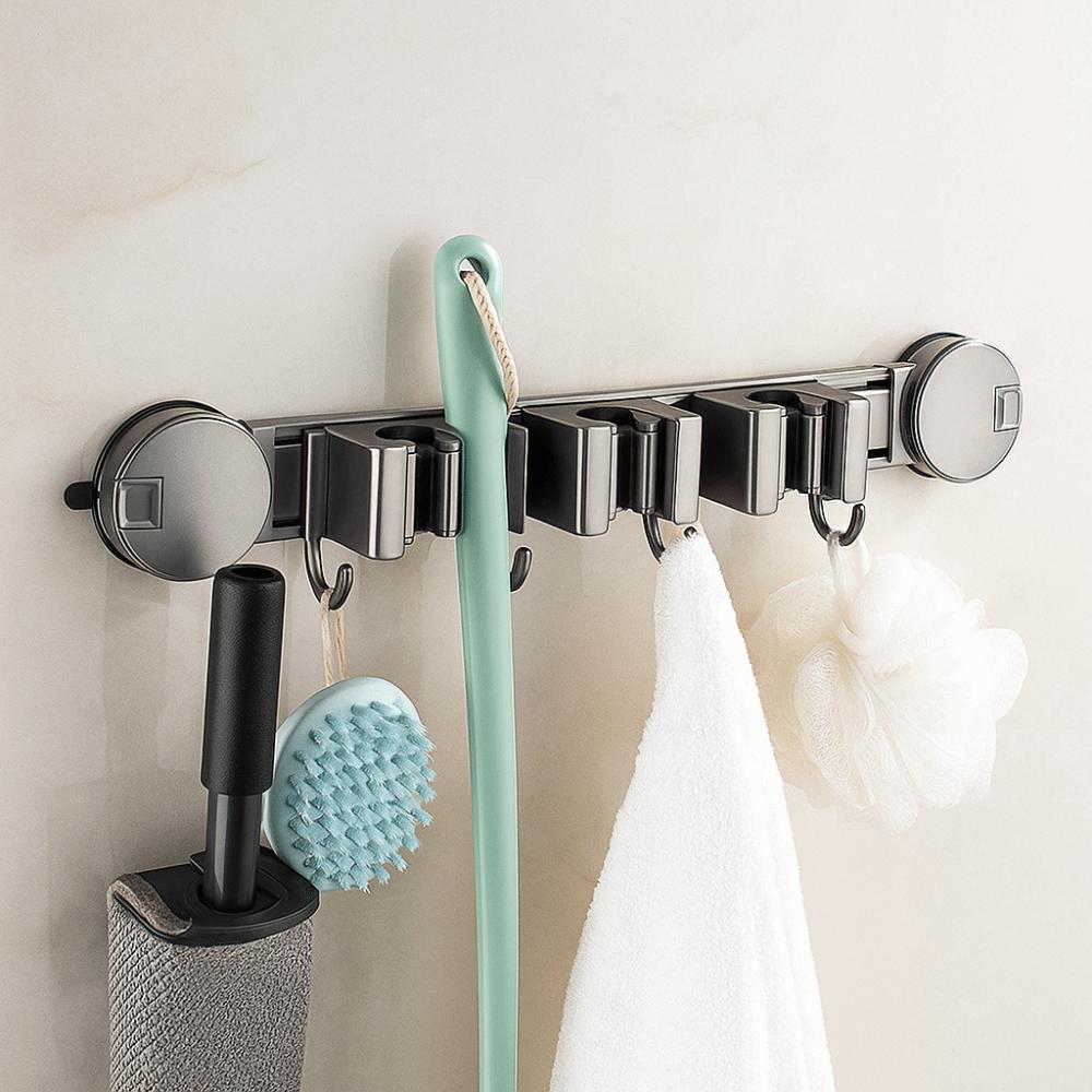 Wall Mounted Mop Clip with Hook Hook Shelf Multi Functional Broom Storage Rack  Home Storage