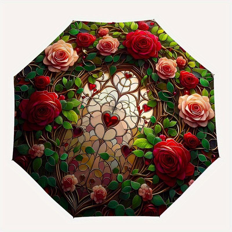 Stained Rose Window Art PrintUmbrella, Portable 3-Fold Compact Umbrella for Men & Women Gift