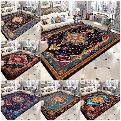 Persian Luxury Large Carpets for Living Room Black Printing Decoration Washable Foldable Rugs Bedroom Bedside Non-slip Floor Mat