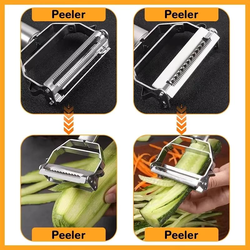 4-in-1 Stainless Steel Peeler with Interchangeable Blades Vegetable Fruit Potato Peeler Slicer Grater Kitchen Tools, Easy Grip