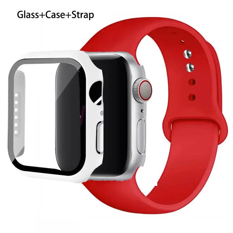 Szkło + etui + pasek do zegarka Apple Watch 44 mm 45 mm 42 mm 41 mm 40 mm 38 mm Silikonowy pasek do zegarka Bransoleta iWatch seria 8 9 7 6 5 4 3 SE