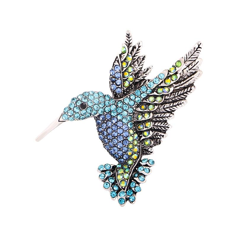 European and American high-end, rhinestone hummingbird brooch, animal chest flower, clothing bird brooch