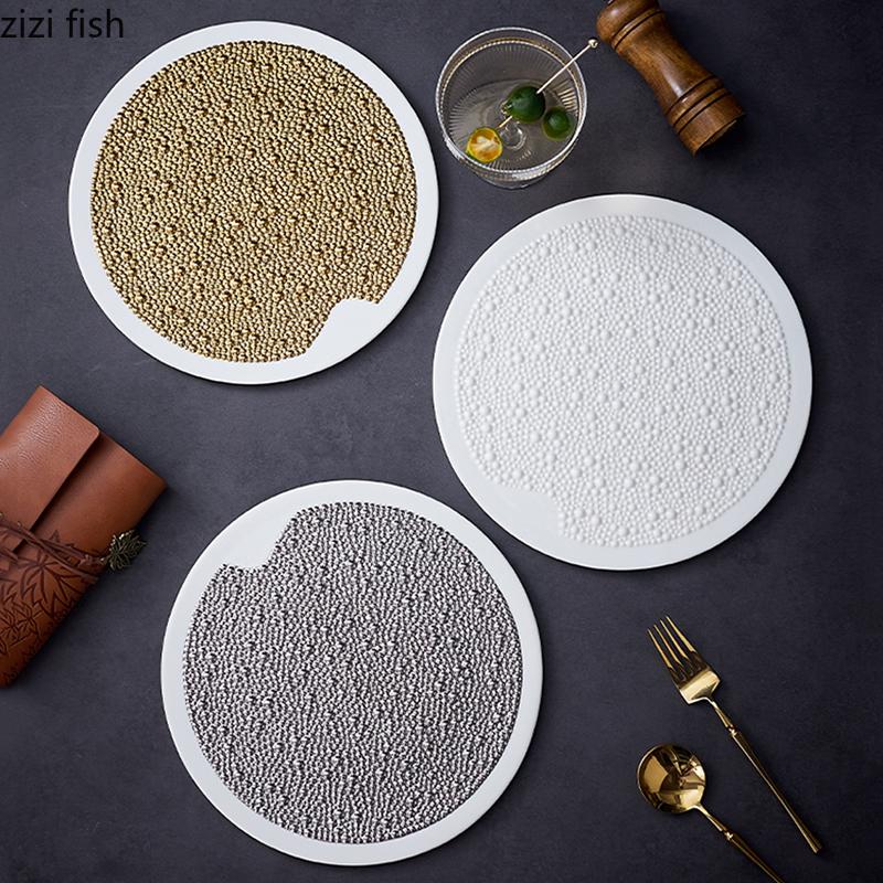 Solid Color Pearl Dot Texture Ceramic Flat Plate Sushi Plate Dessert Plate Steak Plates Molecular Cooking Creative Tableware