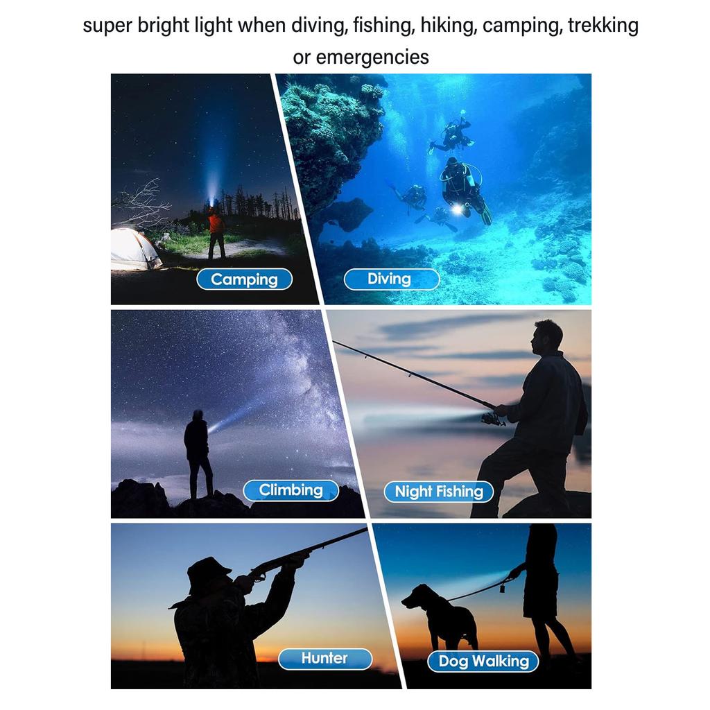 Scuba Diving Flashlight 1000LM IPX8 Waterproof Dive Light Underwater 328ft Underwater Flashlight for Deep Sea Cave