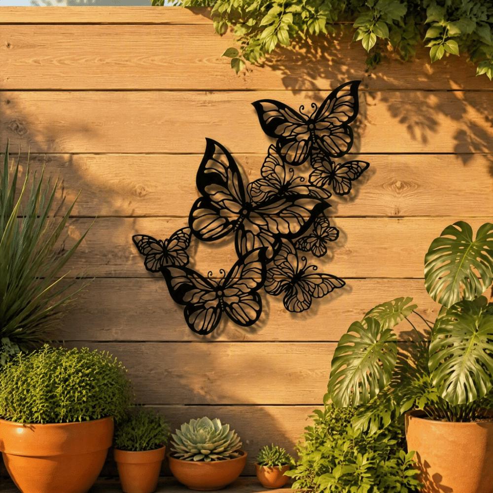 Waterproof Hanging Wall Art Black Butterfly Hanging Ornament  Garden Fence