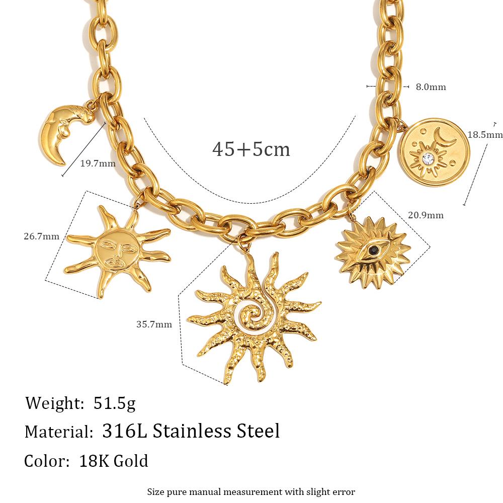 

MamacitaSlay 316L Stainless Steel Sun Moon Star Pendant Necklace Party Exaggerated Waterproof Jewelry Women s Charm Necklace 50cm золотий
