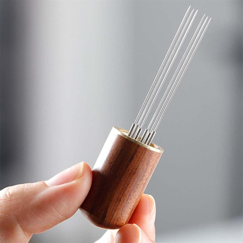 Coffee Ground Stirrer Espresso Distribution Tool Accessory with Wooden Handle Needle Whisk Distributor for Coffee Ground