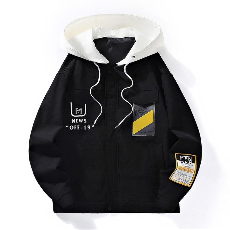 Mountain fashion windproof jacket spring and autumn single layer windproof and waterproof hooded jacket with stitching embroidery label