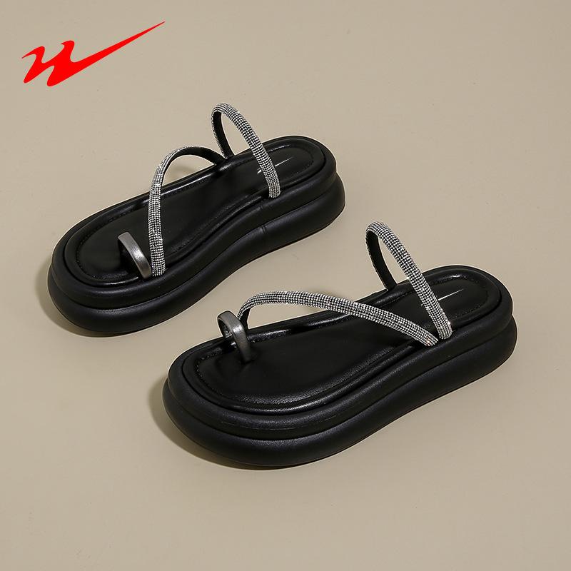 Double star eight special new French toe wedge heel platform slippers summer wear holiday style beige sandals 35