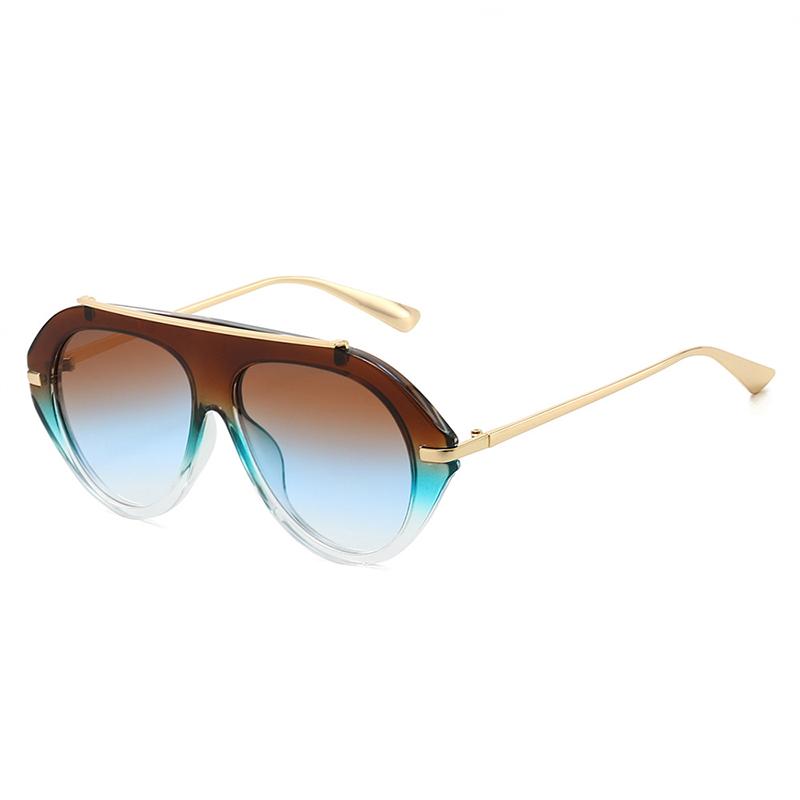 Vintage Patchwork Ins Popular Fashion Oversized Pilot Sunglasses Women Shades UV400 Retro Gradient Men Blue Green Sun Glasses