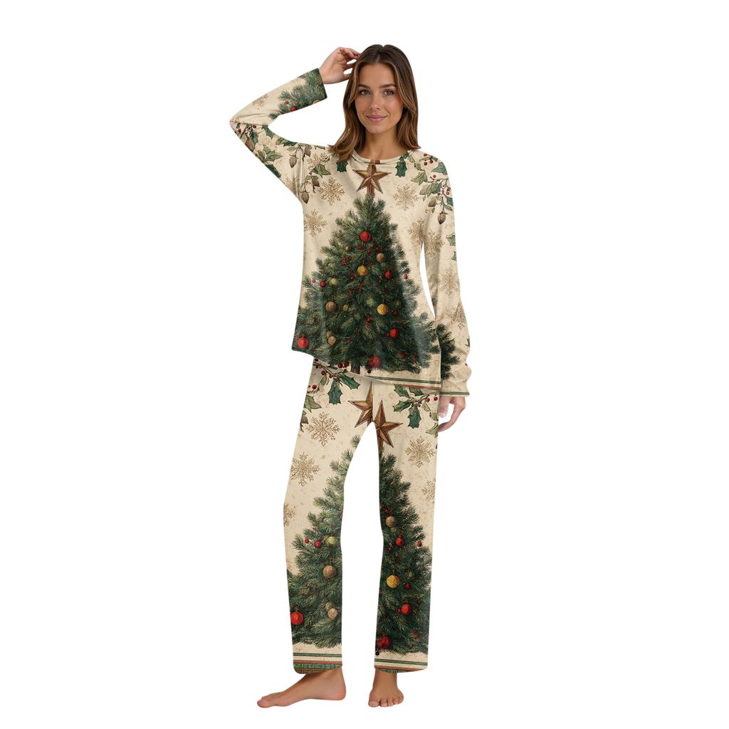 Juleprintet Rund Hals Foreldre-Barn Langermet Lang Bukse Hjemmeklærsett