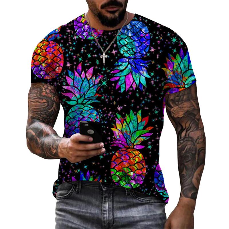 Hip Hop Pineapple Print T Shirt for Men Cool Graphic Streetwear Short Sleeve T Shirts Harajuku Trend Plus Size Breathable Tees