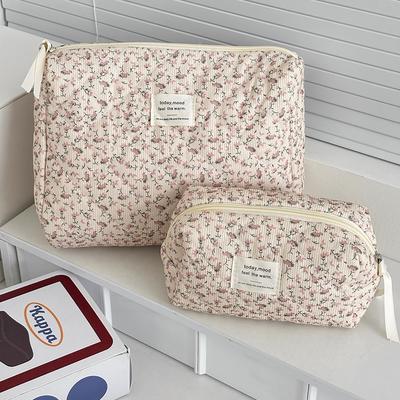 Fresh Sweet Corduroy Floral Cosmetic Bag Portable Large-Capacity Storage Bag Travel Makeup Bag Toiletry Organizer For Girls