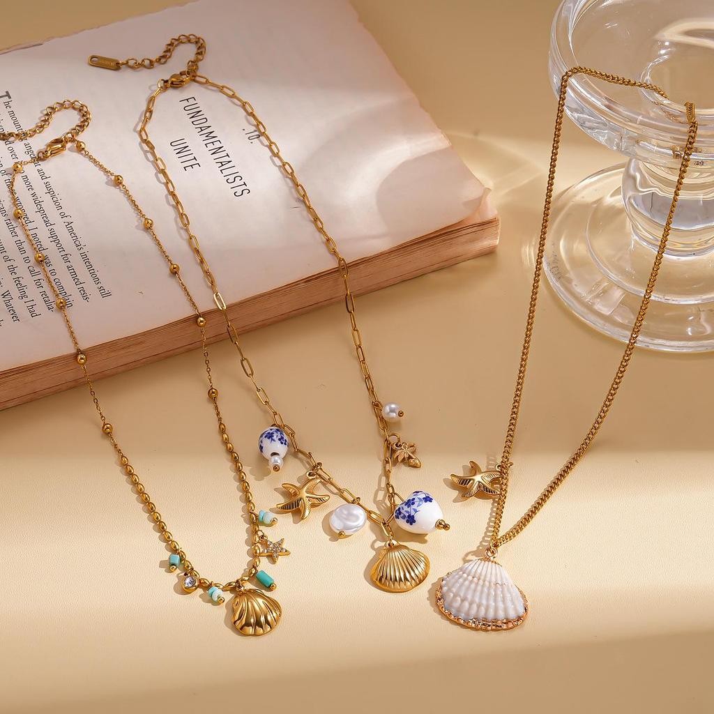 Stainless Steel Starfish Ceramic Choker Necklace - Holiday Fashion Clavicle Chain with High-end Style and Personality