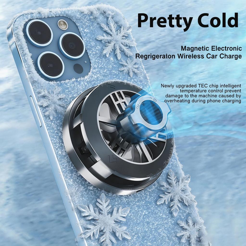 Auto Clamp Vent Mount Holder Smart Cooling Chip Magnet Wireless Car Charger with TEC Cooling for Smartphone Mobile Accessories