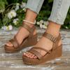 2026 New Summer Woven Design Retro Wedge Heel Sandals for Women Fashion Open Toes Breathable Comfortable Thick Soled Cool Pumps