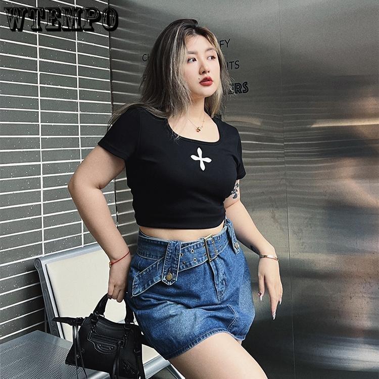 

Женские сексуальные топы с короткими рукавами большого размера с квадратным вырезом, тонкая футболка с нишевым дизайном и перекрестным узором