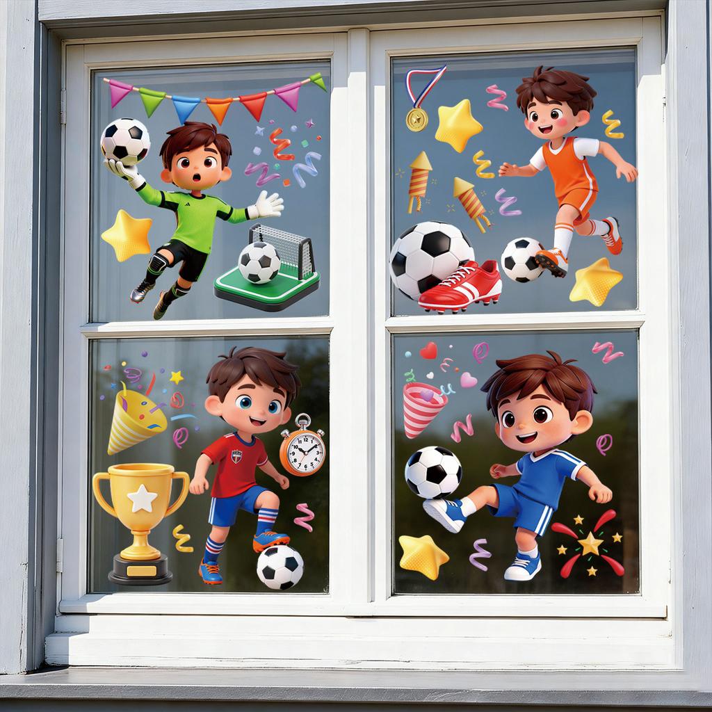 2026 World Cup Boys Sports Stickers, Soccer Elements Static Cling Decals for Fan Decor