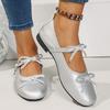 Fashion Fashion Bowknot Decor Flat Heel Mary Jane Shoes for Women Gold Silver Buckle Strap Lolita Shoes Woman Lightweight Comfort Flats