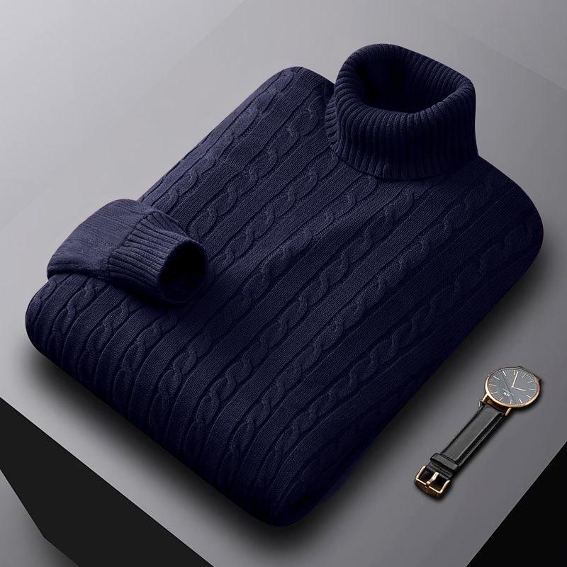 Men s High Neck Solid Color Sweater - Autumn/Winter Trendy Korean Style, Loose Fit, Plus Size Knit Pullover (2025) L