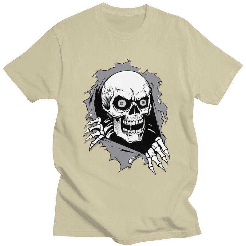 Custom Torn Metal Skull T Shirts for Men Pure Cotton Tees Gothic Skeleton Tshirts Casual Tshirt Clothes
