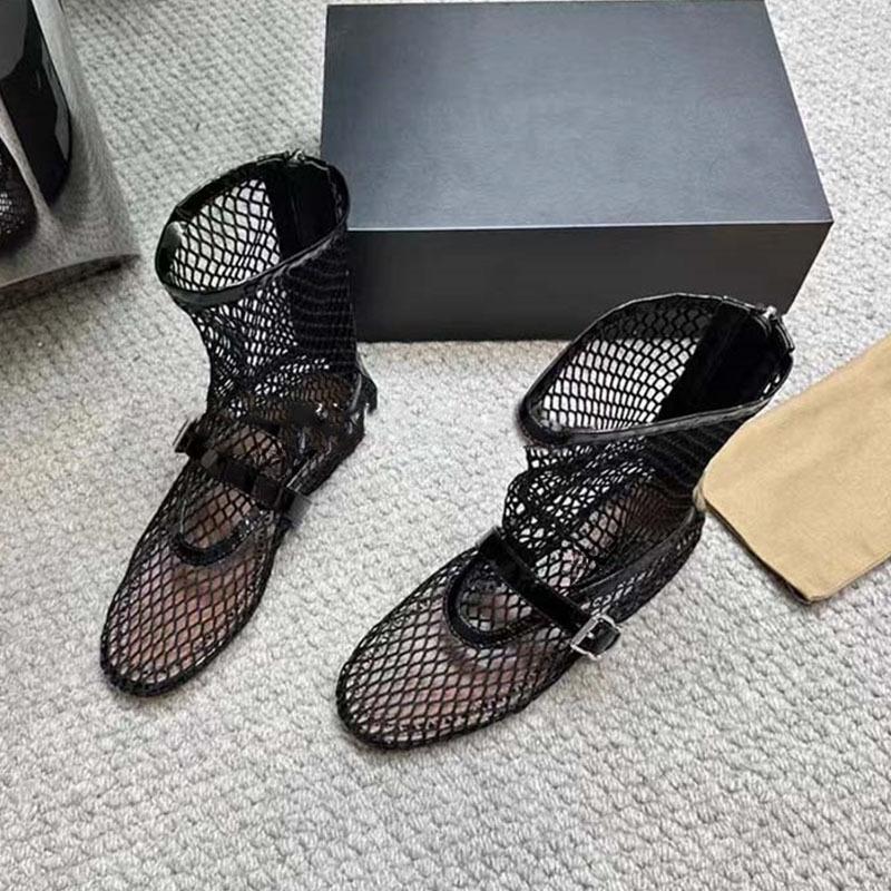 

Версия из овчины~ Короткие сапоги из сетки с полостью внутри, женские дышащие летние сапоги с круглым носком и сетчатым принтом «кошачий глаз», с пряжкой на ремне, супер-огненные, с плоской подошвой, классные сапоги 40 чёрный