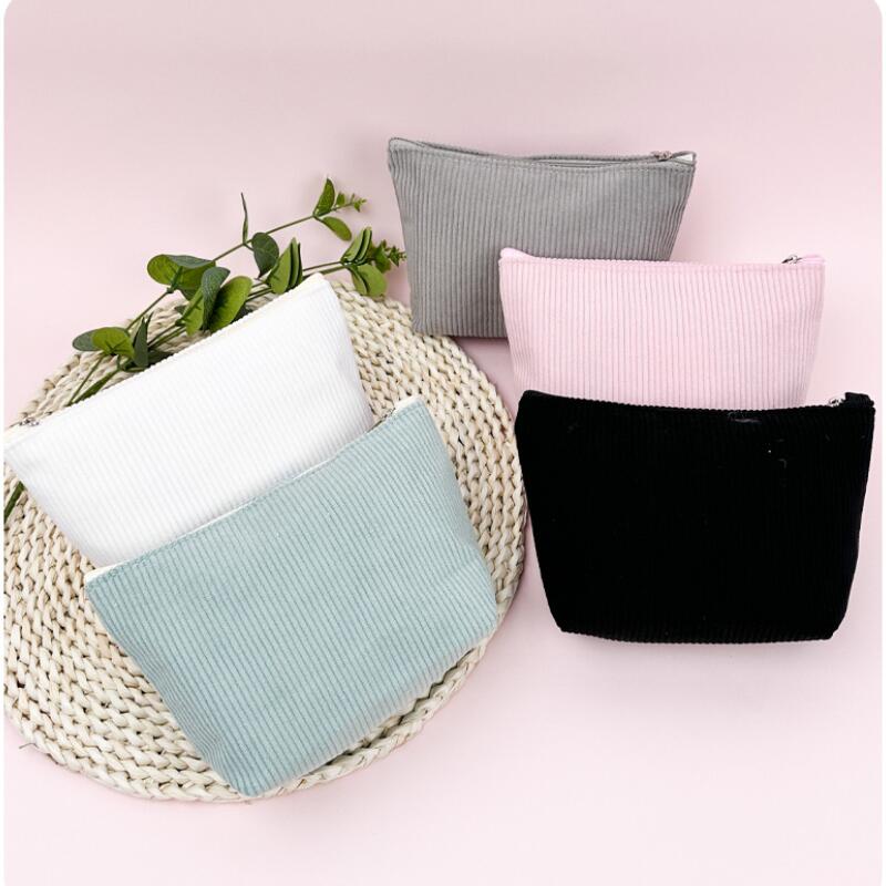 Corduroy Dumpling Makeup Bag with Multiple Compartments, Portable Travel Cosmetic Organizer for Brushes & Toiletries
