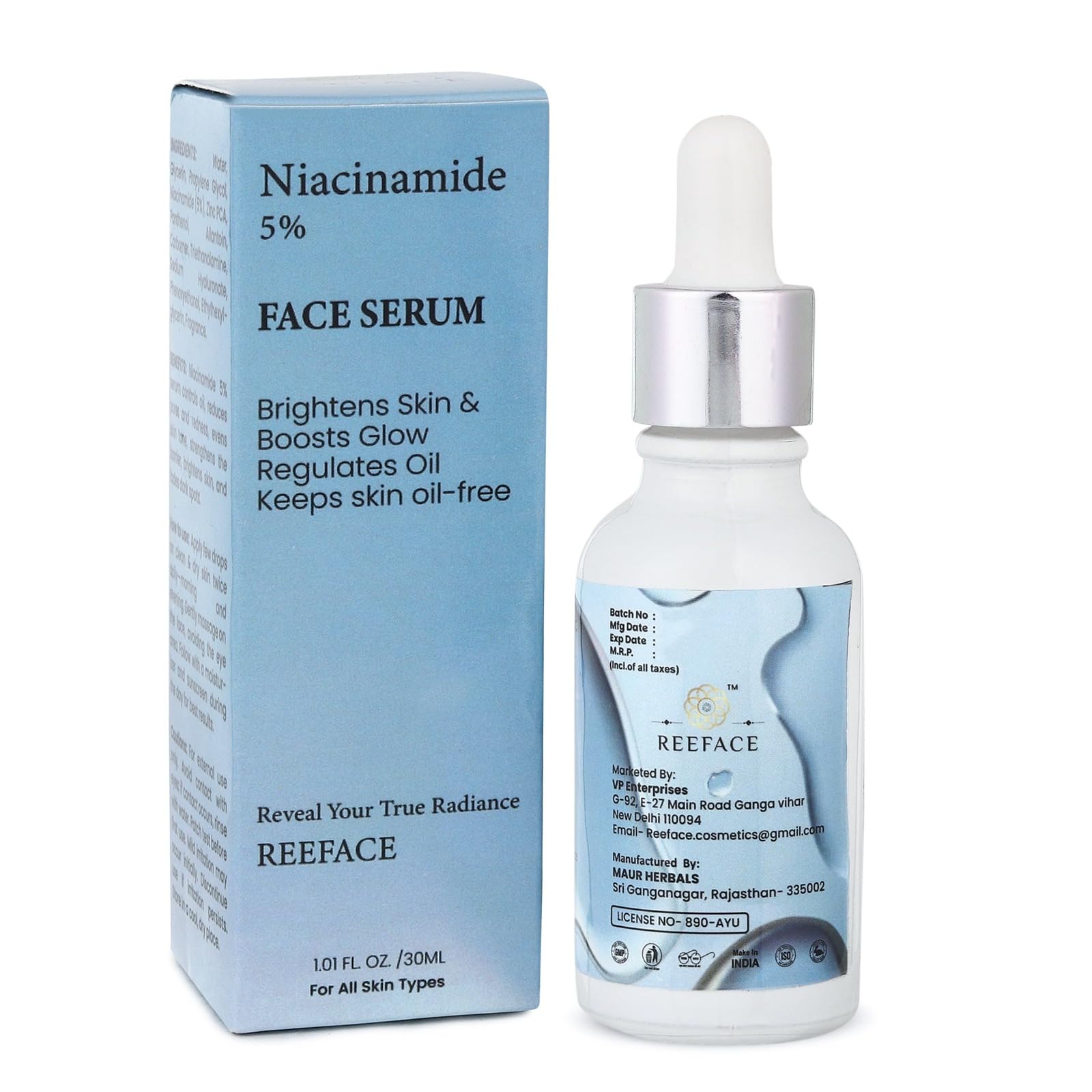 REEFACE Niacinamide 5% Face Serum | Oil Control, Pore Minimizer, Brightens Skin, Reduces Dark Spots | With Zinc PCA, Hyaluronic Acid & Panthenol |