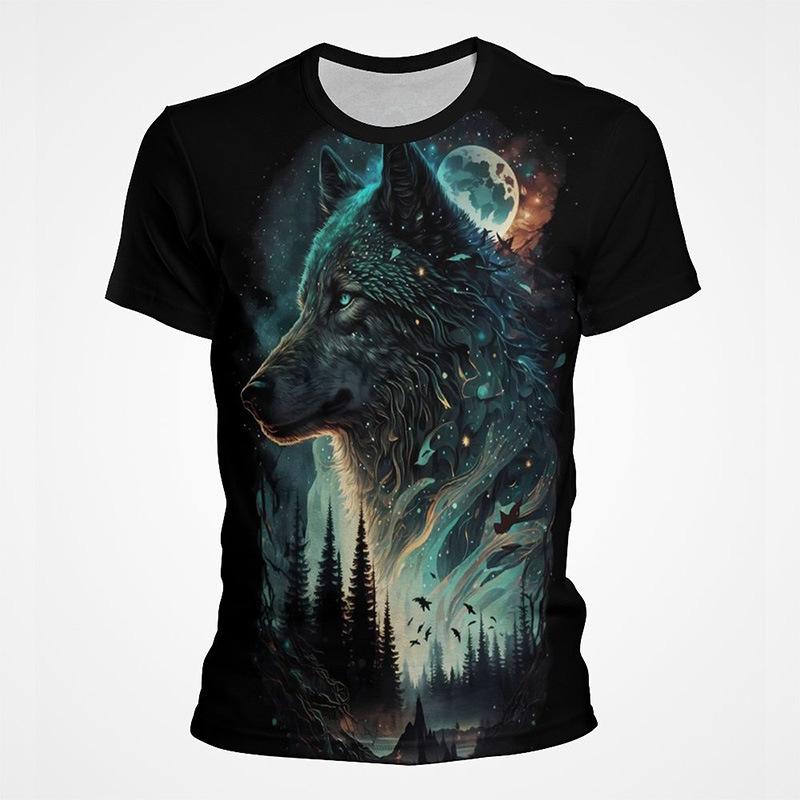 Animal Wolf 3D Digital Printed Men's Fashion Trend Round Neck Short Sleeved T-shirt