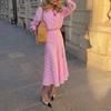 2026 Womens Elegant Striped Collar Shirt Split Hem Maxi Skirt Set - Lightweight Comfortable Office Casual Ensemble